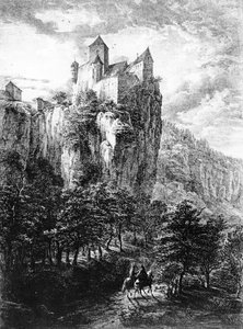 Zamek Prunn w Altmuhlthal, grafika Friedricha Wilhelma Bollingera, 1818 r.